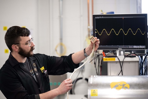 Sam Hisel in Miles Lab at University of Iowa.