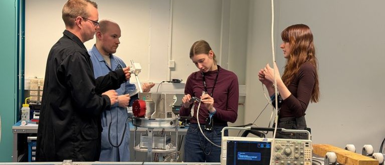 Team working on SWIM sensor for the ICI-5bis Suborbital Sounding Rocket.