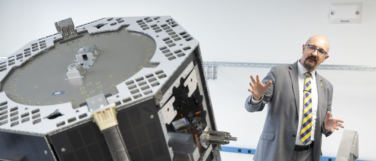 David Miles with replica of TRACERS spacecraft