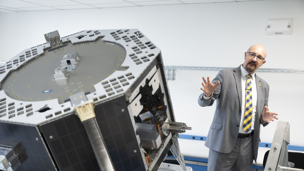 David Miles with replica of TRACERS spacecraft